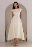 Ivory Satin Bateau Neck A Line Engagement Dress