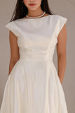 Ivory Satin Bateau Neck A Line Engagement Dress