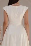Ivory Satin Bateau Neck A Line Engagement Dress