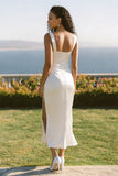 Satin White Sheath Engagement Dress With Slit