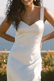 Satin White Sheath Engagement Dress With Slit