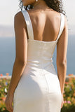 Satin White Sheath Engagement Dress With Slit
