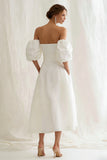 Ivory Off the Shoulder A Line Midi Engagement Dress