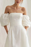 Ivory Off the Shoulder A Line Midi Engagement Dress