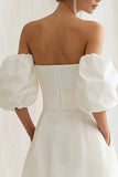 Ivory Off the Shoulder A Line Midi Engagement Dress