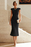 White Sheath Midi Formal Dress with Cap Sleeves