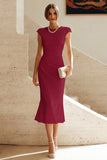 White Sheath Midi Formal Dress with Cap Sleeves