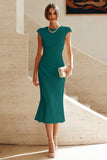 White Sheath Midi Formal Dress with Cap Sleeves