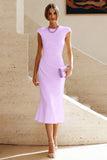 White Sheath Midi Formal Dress with Cap Sleeves