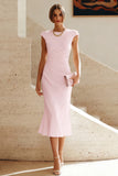 White Sheath Midi Formal Dress with Cap Sleeves