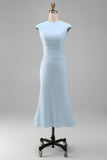 White Sheath Midi Formal Dress with Cap Sleeves
