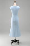 White Sheath Midi Formal Dress with Cap Sleeves
