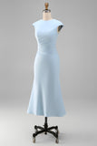 White Sheath Midi Formal Dress with Cap Sleeves