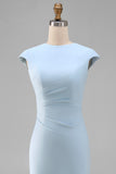 White Sheath Midi Formal Dress with Cap Sleeves