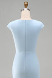 White Sheath Midi Formal Dress with Cap Sleeves