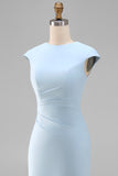 White Sheath Midi Formal Dress with Cap Sleeves