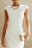 White Sheath Midi Formal Dress with Cap Sleeves