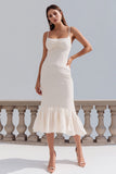 Mermaid Ivory Midi Engagement Dress With Ruffles