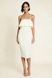 White Strapless Midi Sheath Engagement Dress With Slit