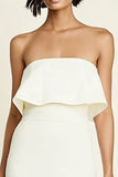 White Strapless Midi Sheath Engagement Dress With Slit