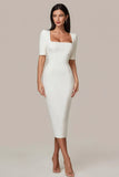 Sheath White Square Neck Midi Formal Dress