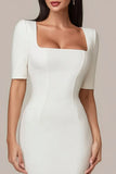 Sheath White Square Neck Midi Formal Dress