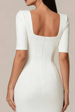 Sheath White Square Neck Midi Formal Dress