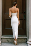 Sweetheart White Sheath Engagement Dress With Slit