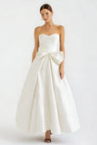 White A Line Sweetheart Long Engagement Dress With Bow