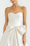 White A Line Sweetheart Long Engagement Dress With Bow
