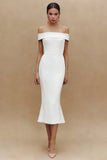 Off the Shoulder Mermaid White Midi Formal Dress