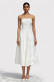 White A Line Strapless Midi Formal Dress
