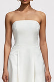 White A Line Strapless Midi Formal Dress
