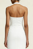 Simple Halter White Sheath Midi Formal Dress
