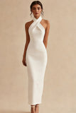 Ivory Halter Sheath Formal Dress