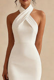 Ivory Halter Sheath Formal Dress