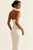 Ivory Halter Sheath Formal Dress