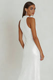 Sparkly White Halter Sheath Midi Engagement Party Dress