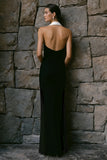 Black and White Halter Sheath Long Formal Dress