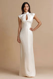 Ivory High Neck Keyhole Sheath Long Formal Dress