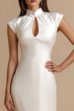 Ivory High Neck Keyhole Sheath Long Formal Dress