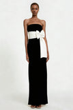 White Sheath Strapless Long Formal Dress With Bow Belt