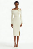 Off the Shoulder Ivory Sheath Midi Formal Dress With Slit