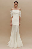 Mermaid Ivory Off the Shoulder Long Engagement Dress