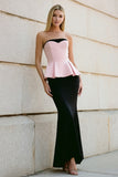 Mermaid White and Pink Strapless Long Formal Dress