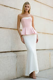 Mermaid White and Pink Strapless Long Formal Dress