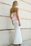 Mermaid White and Pink Strapless Long Formal Dress