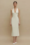 Halter Ivory Simple Sheath Midi Dress