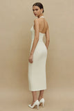 Halter Ivory Simple Sheath Midi Dress