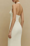 Halter Ivory Simple Sheath Midi Dress